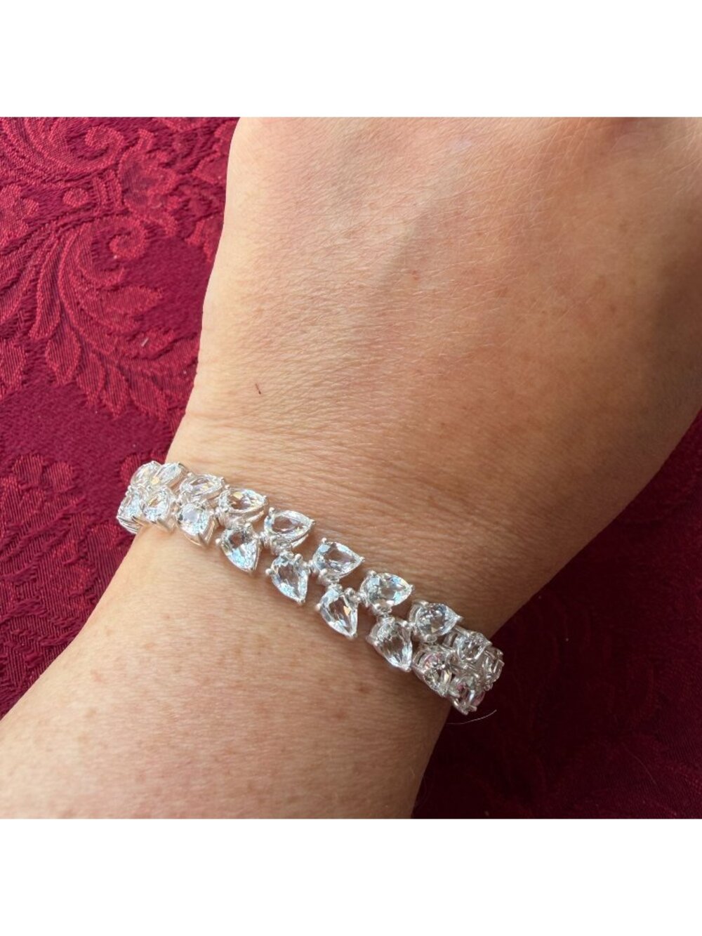 Vintage 925 Sterling Silver White Topaz Pear Teardrop Cluster Tennis Bracelet